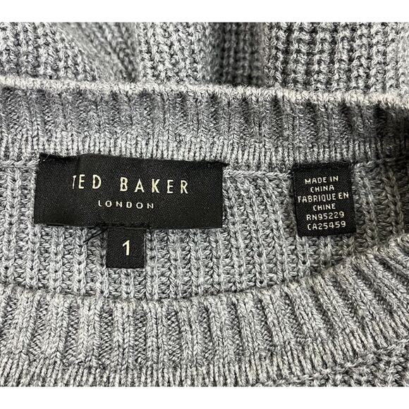 Ted Baker Friidah Long Sleeve Cotton & Wool Blend Sweater Dress Grey Size 4 - Picture 8 of 10